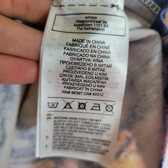 Adidas Womens Top Blue L 3 Stripe Tie Dye Crop Top Crew Neck Pink New - Picture 5 of 7